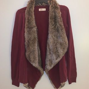 New Hollister Open Front Sweater with Faux Fur